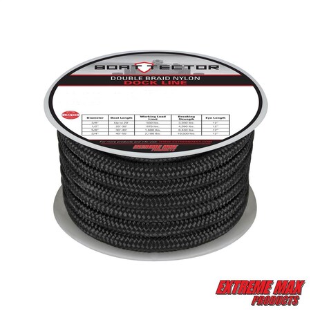 Extreme Max 3006.2315 BoatTector Double Braid Nylon Dock Line - 3/4" x 50', Black 3006.2315