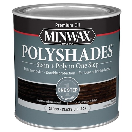 Minwax 214954444 Waterbased Polyurethane Stain, Gloss, Liquid, Classic Black, 0.5 pt, Can 21495