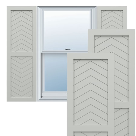 Ekena Millwork True Fit PVC Two Panel Chevron Modern Style Fixed Mount Shutters, Hailstorm Gray, 15W x 30H, PR TFP101CV15X030ST