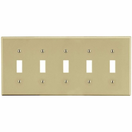 Hubbell Wiring Device-Kellems Toggle Switch Wall Plate, Number of Gangs: 5 Plastic, Satin Finish, Ivory P5I