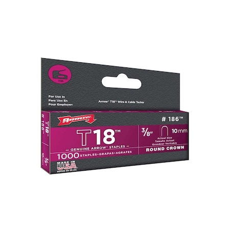 Arrow Wire Staples T18 3/16" W X 3/8" L 18 Ga. Round Crown Gray 186