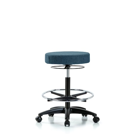 Blue Ridge Ergonomics Rutledge Fab Stool without Back - High Bench Height with Chrome Foot Ring and Casters in Blue Fab BR-FHBSO-RG-CF-RC-F43
