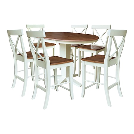 Whitewood Industries Rectangular Extension Dining Table W/ 6 Counter Height Stools, 36 in W, 36.1 in L, 48 in H, 7 K79-36RXT-23-S6132-6
