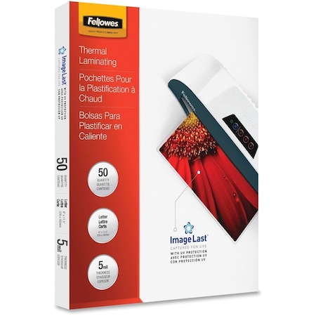 Fellowes Thermal Laminating Pouches  ImageLasttrade, Jam Free, Letter, 5 mil, 50 pack, No Color, 50PK FEL5204002