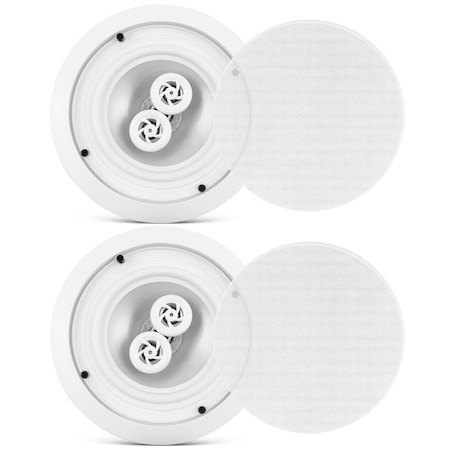 Pyle 6.5 Inch 300W Dual Channel 8 Ohm Home Audio In Ceiling Marine Grade Waterproof Speaker with 60Hz to PWRC62