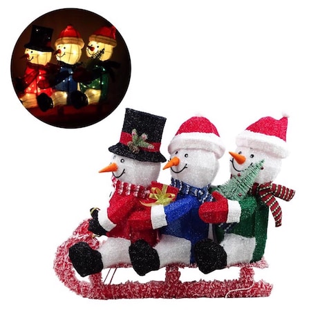 Alpine LED 3D Tinsel & Fabric Skiing Snowmen 29 in. Yard Decor CHT1032