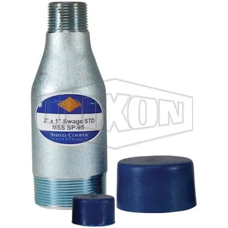 Dixon Swage Nipple with Blue Cap, 2 x 1 in x 6-1/2 in L MNPT, Wrought Carbon Steel, Zinc Plated, SCH 40/ST SW40-200100