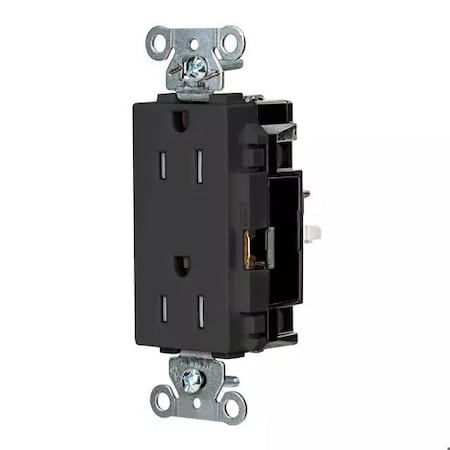 Hubbell Wiring Device-Kellems Straight Blade Receptacle, 5-15R, 15 A, 125V AC, 2 Pole, 3 Wire, Surface Mount, Grounded HBL2152STBKTR
