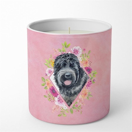 Carolines Treasures 10 oz Russian Black Terrier Pink Flowers Decorative Soy Candle CK4176CDL