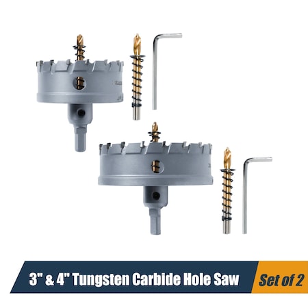 Powertec 3in & 4in Tungsten Carbide Hole Saws for Soft & Hard Metal 14913