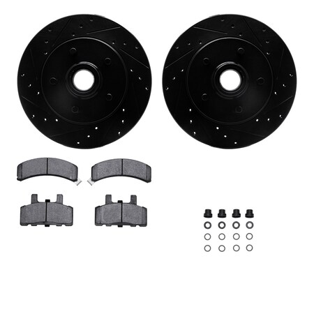 Dynamic Friction Co DFC Brake Rotor Drilled & Slotted - Black- w/Ultimate Duty Brake Pad & HW Kit 8412-48005