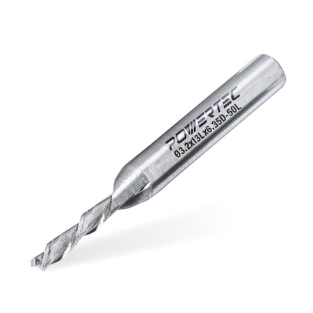 Powertec Down Cut 1/8 in. Spiral Router Bit with 1/4 in. Shank, 1/2 in. Cutting Length & 2 in. Long 73040N