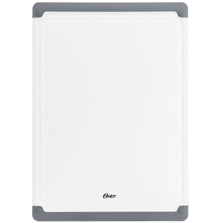Oster Bergen 17x12 Inch Rectangular Plastic Cutting Board in White with Non-Slip Feet 141089.01