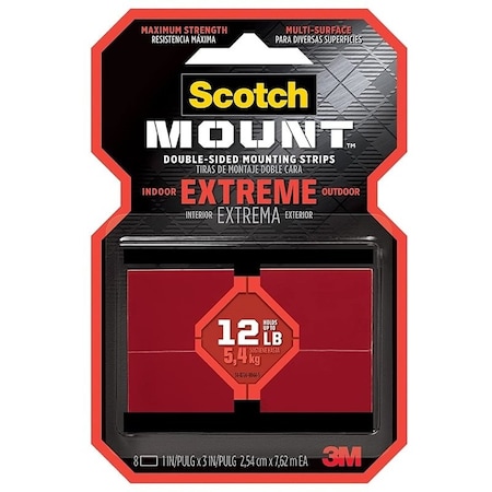 Scotch -Mount Extreme Mounting Strip, 3 in L, 1 in W, Closed-Cell Acrylic Foam Backing, Black 414H-ST