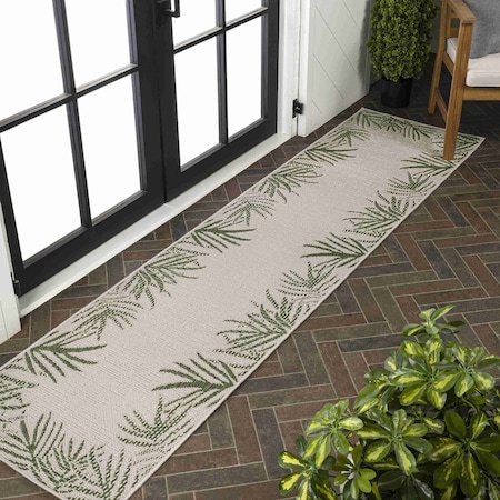 Jonathan Y Isla Coastal Cottage Palm Frond Border Green/Cream 2 ft. x 8 ft. Indoor/Outdoor Runner Rug TSN207B-28