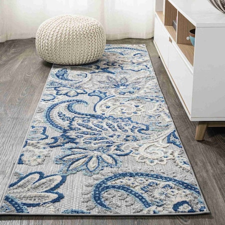 Jonathan Y Gordes Paisley High-Low Light Gray/Blue 2 ft. x 8 ft. Indoor/Outdoor Runner Rug AMC103C-28