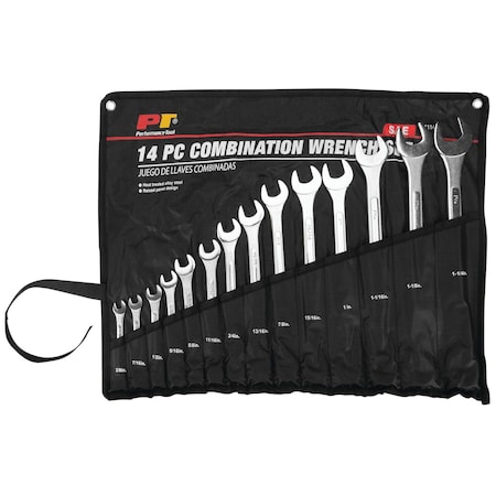 Performance Tool 14 pc. SAE Combination Wrench, Heat Treated Alloy Steel, Roll Pouch W1114