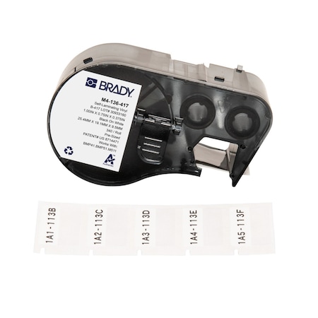 Brady Wraparound Label, White, Vinyl, 1 in W M4-136-417