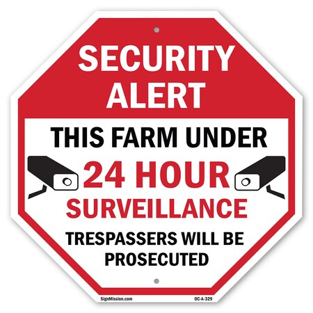 Signmission Security Alert This Farm Under 24 H, 10 Inch X 10 Inch, Aluminum Metal Signs OC-A-10-329