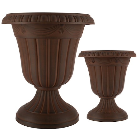Pure Garden Outdoor Planter 2-Pack Large & Small Urn Planters Plastic Plant Pots for Indoor or Outdoor 50-LG1428