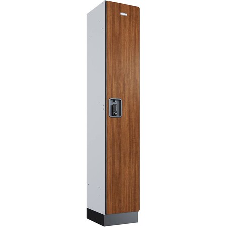 Global Industrial 1-Tier 1 Door Digital Wood Locker, 12"W x 15"D x 76"H, Cherry, Assembled 299246