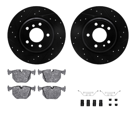 Dynamic Friction Co DFC Rotors-Drilled & Slotted-Black w/ 5000 Advanced Brake Pads Incl Hdw 8512-31031