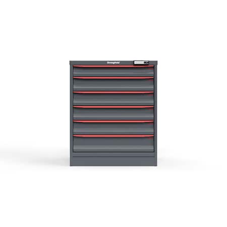 Strong Hold 6 drawer cabinet - (1x 3ft, 4x 4ft, 1x 5ft) - Red accents - E-Lock w/ Tracking S3036-PPTAS-0602DS