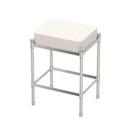 Gatco Rectangle White Leather Vanity Stool Satin Nickel 1357