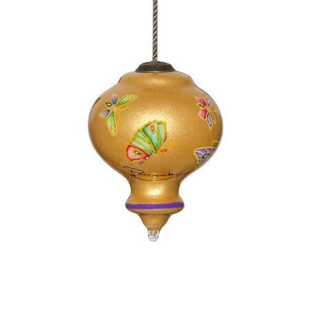 Homeroots Golden Extravagant Butterflies Hand Painted Mouth Blown Glass Ornament 477505