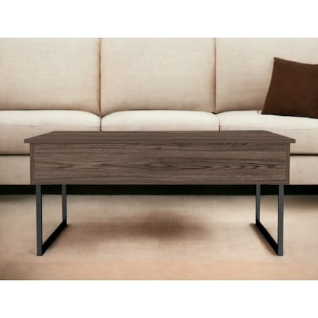 Homeroots 41" Brown And Black Wood And Metal Lift Top Coffee Table 535054