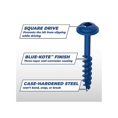 Kreg Blue-Kote Pocket-Hole Screw #8 Thread, 2 in L, Coarse Thread, Maxi-Loc Head, Sharp Point, Zinc SML-C2B-250