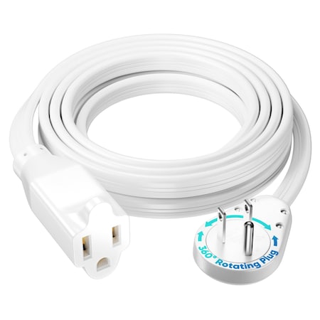 Maximm 10ft 14AWG 360 degrees Flat Plug Heavy Duty Extension Cord, Low Profile UL, White ADW-S360-31F10-14W0