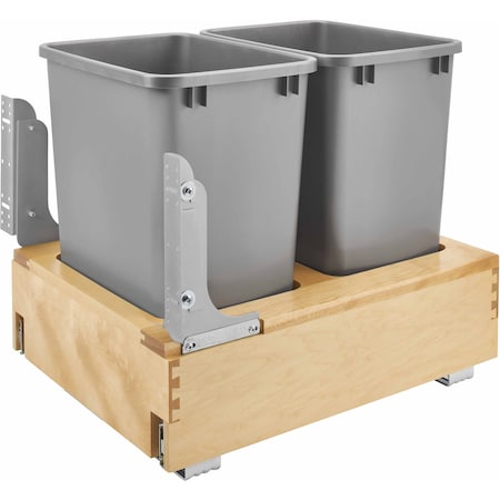 Revashelf Waste Pullout 35QT Double Wood FE Soft-Close w/ Silver Bins 4WCBM-21DM-2