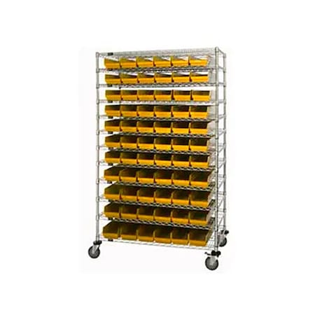 Global Industrial Chrome Wire Shelving with 140 4"H Plastic Shelf Bins Yellow, 72x14x74 269050YL