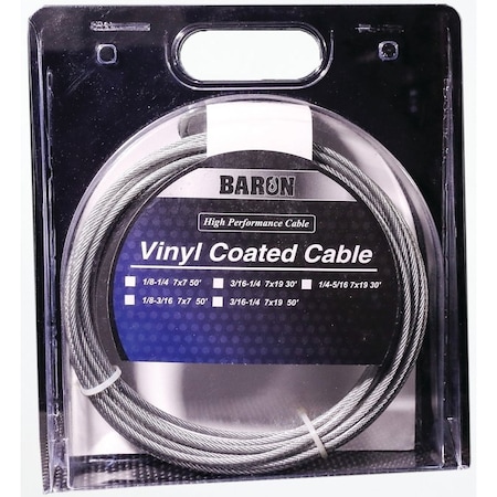 Baron 54205/50245 Aircraft Cable, 1220lb Work"g Load Limit, 30ft L, 1/4 to 5/16 " Dia, Galvanized Steel 54205/50245