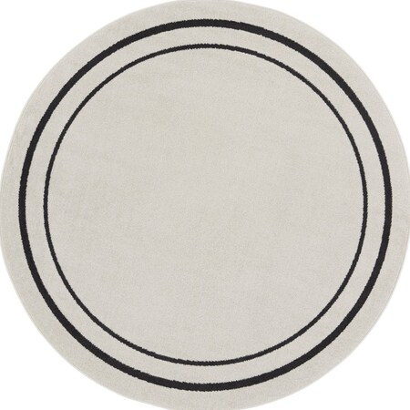 Homeroots 6' Ivory And Black Round Indoor Outdoor Area Rug 545971