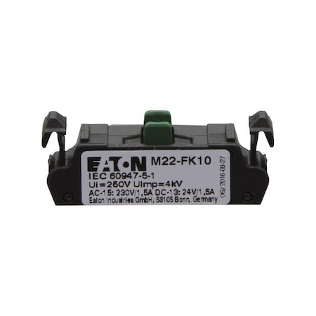 Eaton M22 pushbutton contact block, Flat Rear, Cage Clamp, 1NO, 20PK M22-FK10