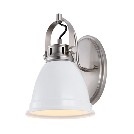 Jonathan Y Phineas 7" 1-Light Adjustable Farmhouse Bohemian Iron LED Vanity Light, White/Nickel JYL1114B