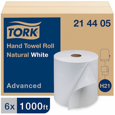 Tork Hardwound Paper Towel Roll, 1 Ply, Continuous Roll Sheets, 1,000 ft, White, 6 PK 214405