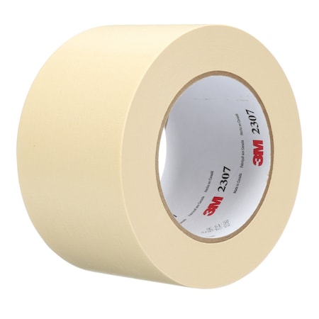 3M Masking Tape, 72 mm W x 55 m L, 5.2 mil Thick, Tan, Rubber Adhesive, 12 PK 2307