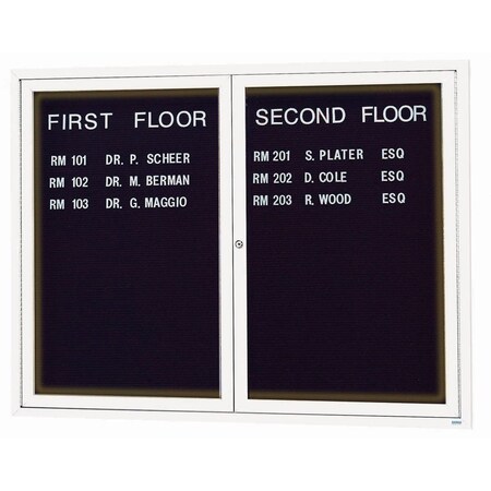 Aarco Illuminated Enclosed Letter Board Directory w/ Powder Coated White Al Frame, 48''Hx60''W 2 Doors ADC4860IW