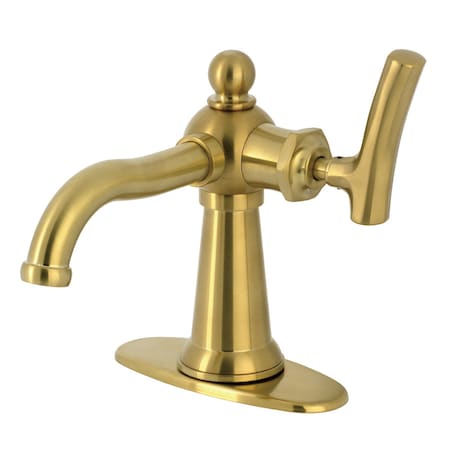 Kingston Brass One-Handle Single-Hole Bathroom Faucet with Deck Plate and Push Pop-Up Drain, Brushed Brass KSD3547TKL