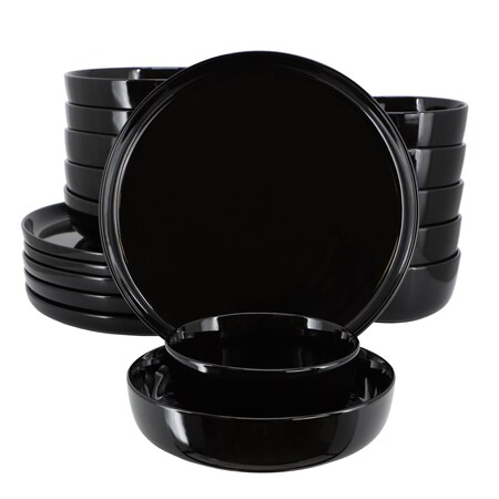 Elama Duncan 18 Piece Porcelain Dinnerware Set in Black ELM-DUNCAN-B