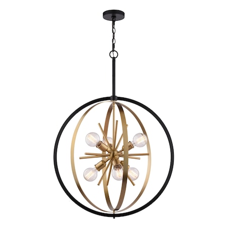 Vaxcel Estelle 6-Light 26.75 in W Brass Gold, Matte Black Mid-Century Modern Sputnik Pendant Fixture P0341R