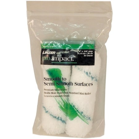 Linzer Pro Edge Mini Paint Roller Cover, 3/8 in Thick Nap, 4 in L, Microfiber Cover, Green/White MR701-2 4