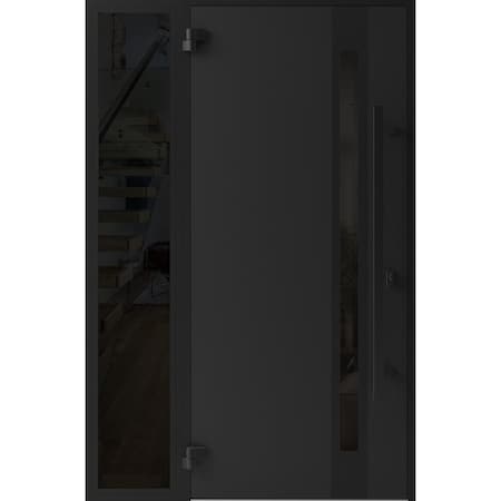 Vdomdoors Front Exterior Prehung Steel Door Ronex1033 Teak Sidelight Exterior Window Sidelite Entry Metal RONEX1033EXD-OAK-W36+14 X H80-RH-I
