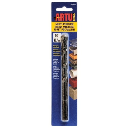 Artu 0 Jobber Drill Bit, 12 in Dia, 614 in OAL, Parabolic Flute, 38 in Dia Shank, Reduced Shank 1070