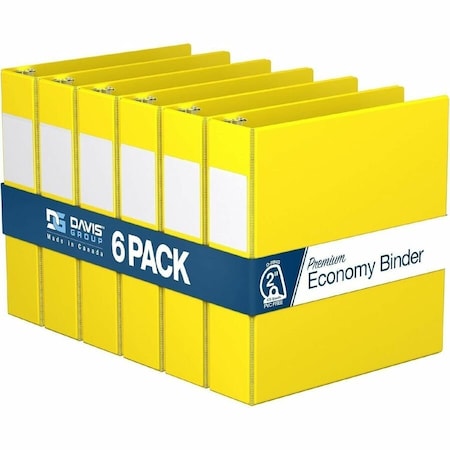 Davis Group Premium Economy, Angle D Ring, Binder, (Yellow, 2"), PK6 2304-05-06