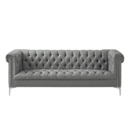 Homeroots 85" Gray Faux Leather Manufactured Wood Sofa 543962