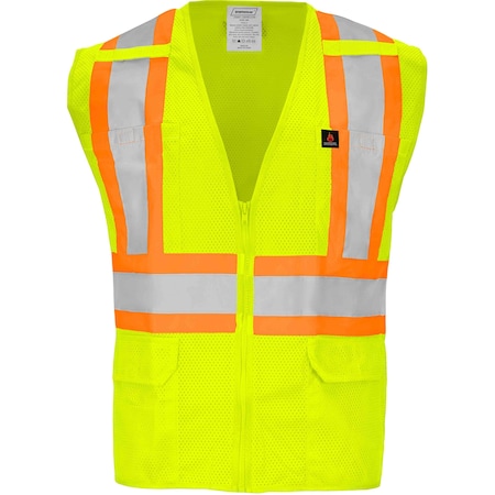 Ironwear Two-Tone Hi-Vis FR Safety Vest 7XL Class 2 H Back, , Zipper 6 Pockets 1287FR-LZ-RD-7XL